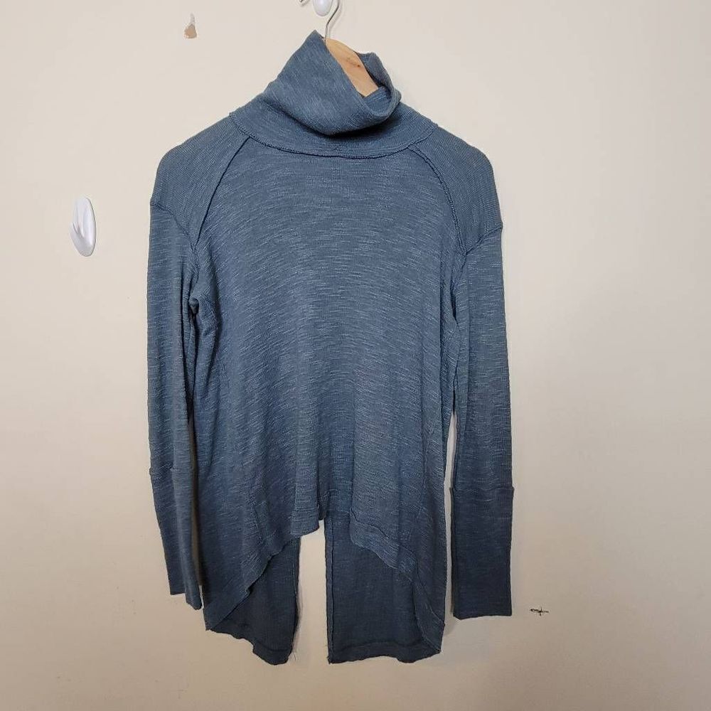 Free People We the Free Split Back Turtleneck XS Green/ Blue